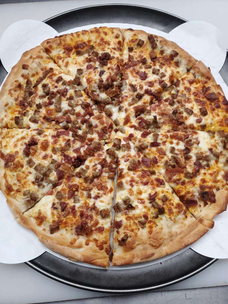 Sausage, Bacon, Egg & Gravy Breakfast Pizza